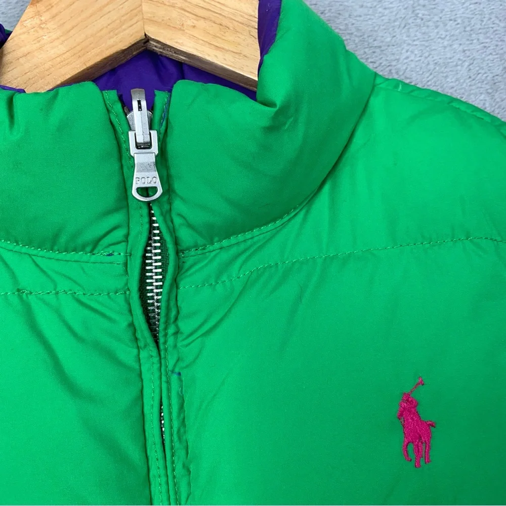 Ralph Lauren Purple/Green Reversible Full-Zip Puffer Vest. Kids Size Med. (8-10)